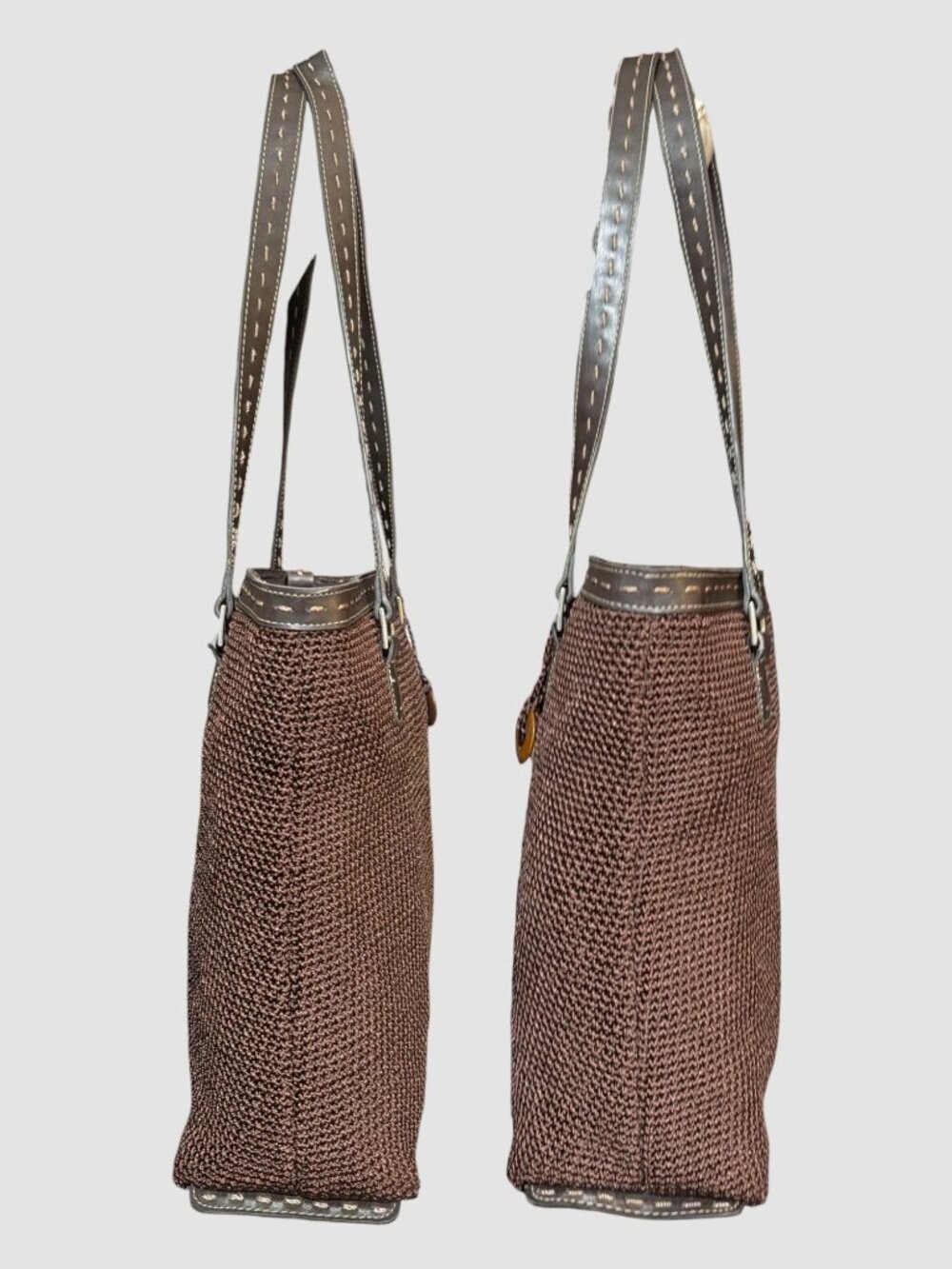 The Sak Shoulder Bag Brown Nylon Crochet Tote with Whipstitch Accent + Bag Charm - Picture 6 of 9